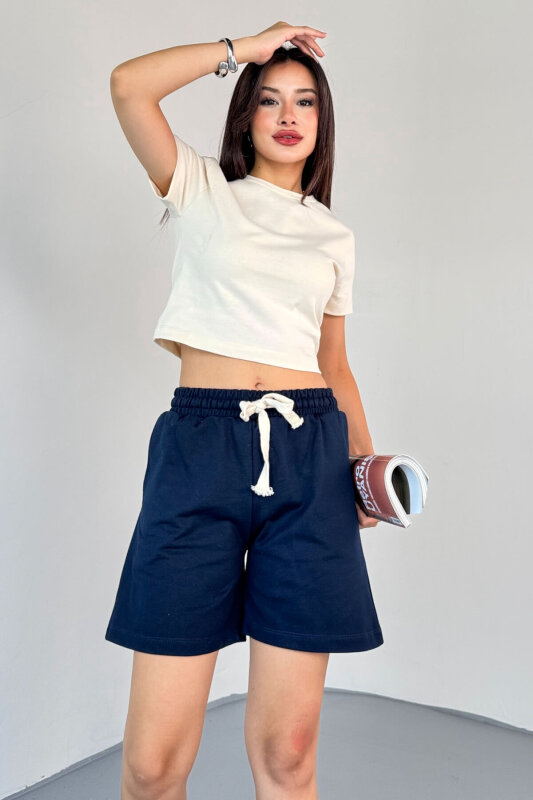 ŞRT-16025 Lacivert İpli Uzun Lastikli Şort - 4