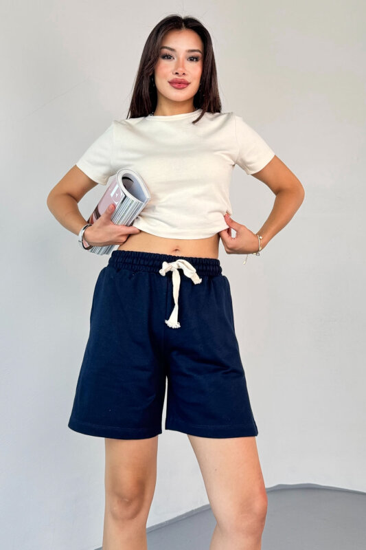 ŞRT-16025 Lacivert İpli Uzun Lastikli Şort - 5