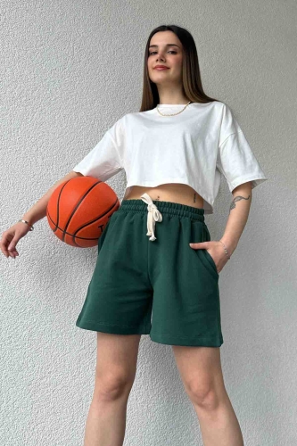 ŞRT-16025 Nefti Yeşili İpli Uzun Lastikli Şort - 1