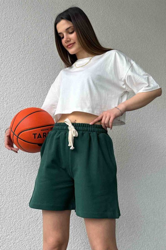 ŞRT-16025 Nefti Yeşili İpli Uzun Lastikli Şort - 2