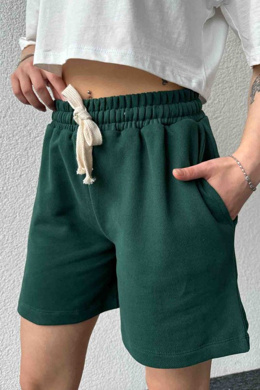 ŞRT-16025 Nefti Yeşili İpli Uzun Lastikli Şort - 3