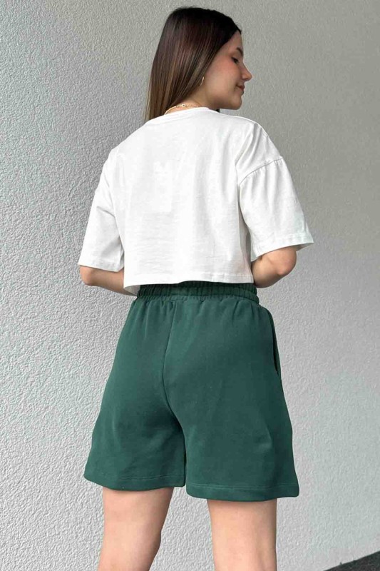 ŞRT-16025 Nefti Yeşili İpli Uzun Lastikli Şort - 4