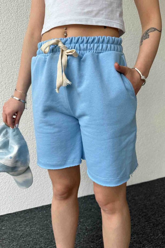 ŞRT-16026 Bebe Mavi Pis Dikişli Kordonlu Uzun Lastikli Şort - 4