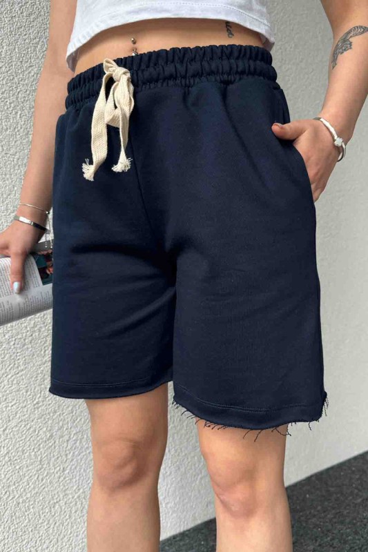 ŞRT-16026 Lacivert Pis Dikişli Kordonlu Uzun Lastikli Şort - 3