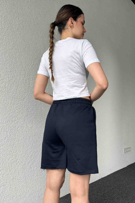 ŞRT-16026 Lacivert Pis Dikişli Kordonlu Uzun Lastikli Şort - 4