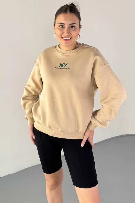 SWT-106 Bej NY Manhattan Baskılı Sweatshirt - 2