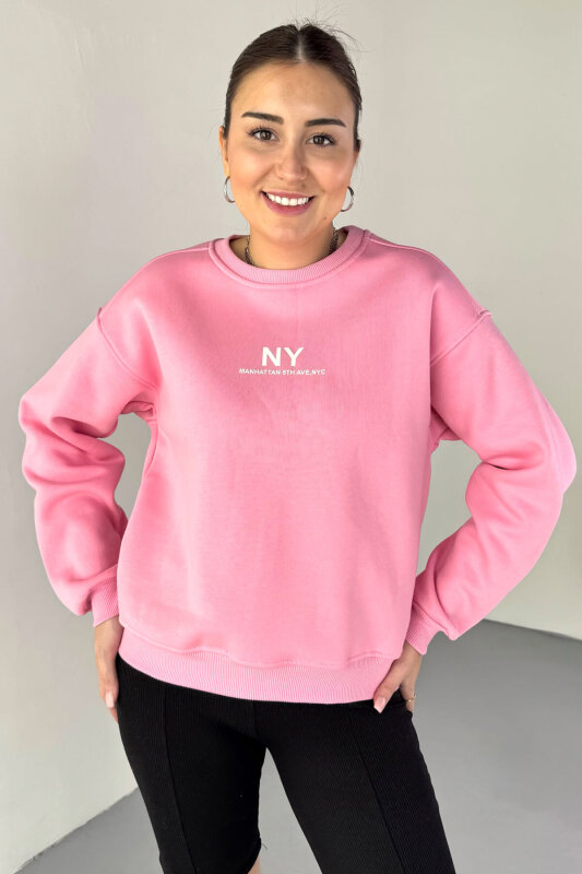 SWT-106 Pembe NY Manhattan Baskılı Sweatshirt - 1