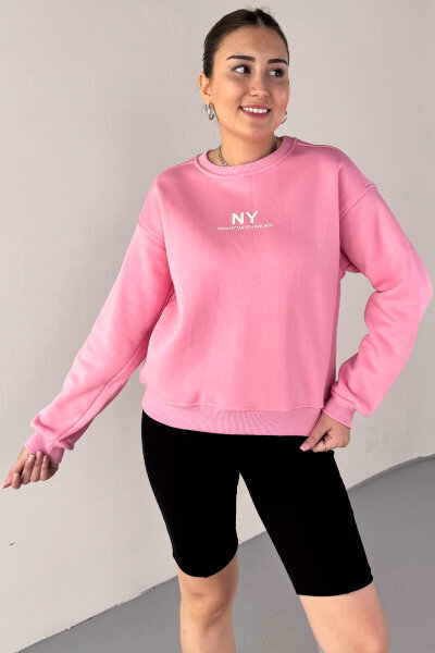 SWT-106 Pembe NY Manhattan Baskılı Sweatshirt (1)