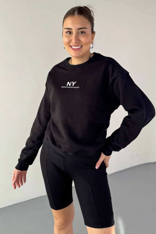 SWT-106 Siyah NY Manhattan Baskılı Sweatshirt - 1