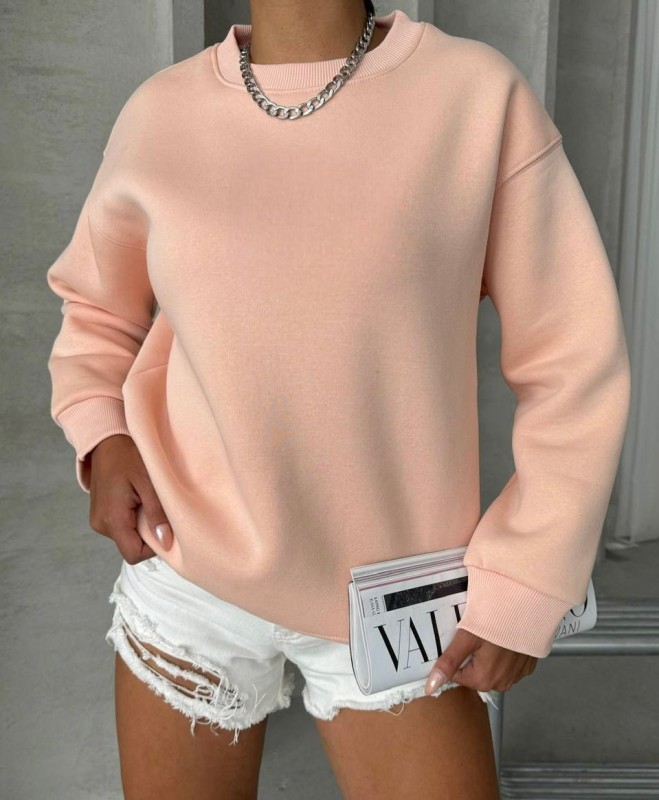 SWT-14256 Pudra Basic Üç İplik Şardonlu Sweatshirt - 1