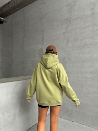 SWT-14261 Haki Kordonlu Kapüşonlu Kanguru Cep İki İplik Şardonlu Sweatshirt - 7