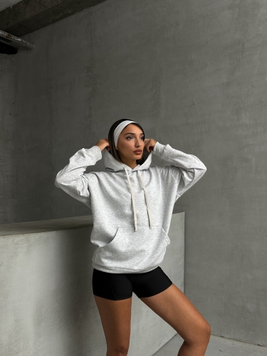 SWT-14261 Karmelanj Kordonlu Kapüşonlu Kanguru Cep İki İplik Şardonlu Sweatshirt - 3