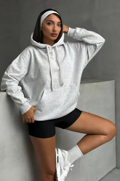SWT-14261 Karmelanj Kordonlu Kapüşonlu Kanguru Cep İki İplik Şardonlu Sweatshirt 