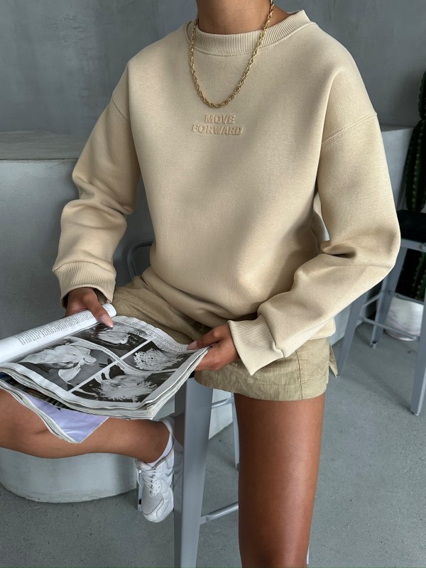 SWT-14262 Vizon Move Forvard Kabartma Baskılı Üç İplik Şardonlu Bisiklet Yaka Sweatshirt - 3