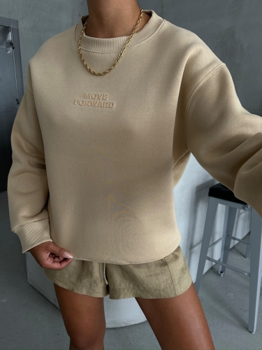 SWT-14262 Vizon Move Forvard Kabartma Baskılı Üç İplik Şardonlu Bisiklet Yaka Sweatshirt - 5