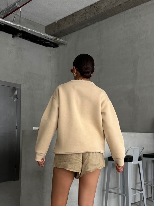 SWT-14262 Vizon Move Forvard Kabartma Baskılı Üç İplik Şardonlu Bisiklet Yaka Sweatshirt - 7