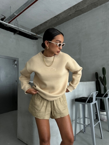 SWT-14262 Vizon Move Forvard Kabartma Baskılı Üç İplik Şardonlu Bisiklet Yaka Sweatshirt - 1