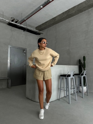 SWT-14262 Vizon Move Forvard Kabartma Baskılı Üç İplik Şardonlu Bisiklet Yaka Sweatshirt - 4