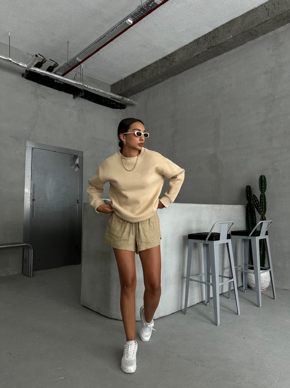 SWT-14262 Vizon Move Forvard Kabartma Baskılı Üç İplik Şardonlu Bisiklet Yaka Sweatshirt - 4