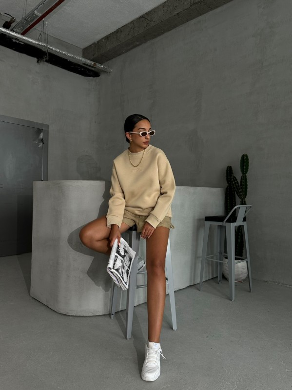 SWT-14262 Vizon Move Forvard Kabartma Baskılı Üç İplik Şardonlu Bisiklet Yaka Sweatshirt - 6