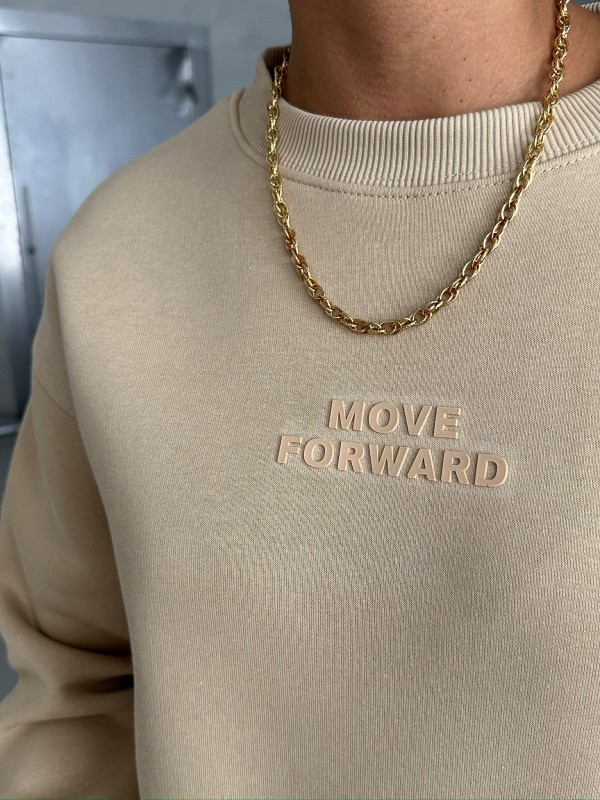 SWT-14262 Vizon Move Forvard Kabartma Baskılı Üç İplik Şardonlu Bisiklet Yaka Sweatshirt - 2