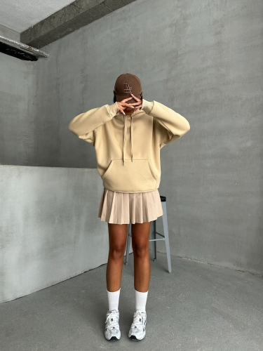 SWT-14270 Vizon Kapüşonlu Kanguru Cepli Üç İplik Şardonlu Sweatshirt - 3