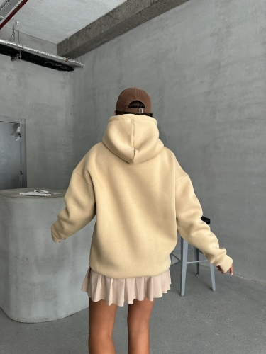 SWT-14270 Vizon Kapüşonlu Kanguru Cepli Üç İplik Şardonlu Sweatshirt - 8