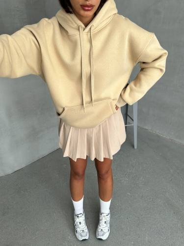 SWT-14270 Vizon Kapüşonlu Kanguru Cepli Üç İplik Şardonlu Sweatshirt - 6