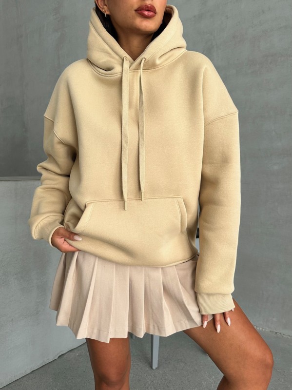 SWT-14270 Vizon Kapüşonlu Kanguru Cepli Üç İplik Şardonlu Sweatshirt - 7