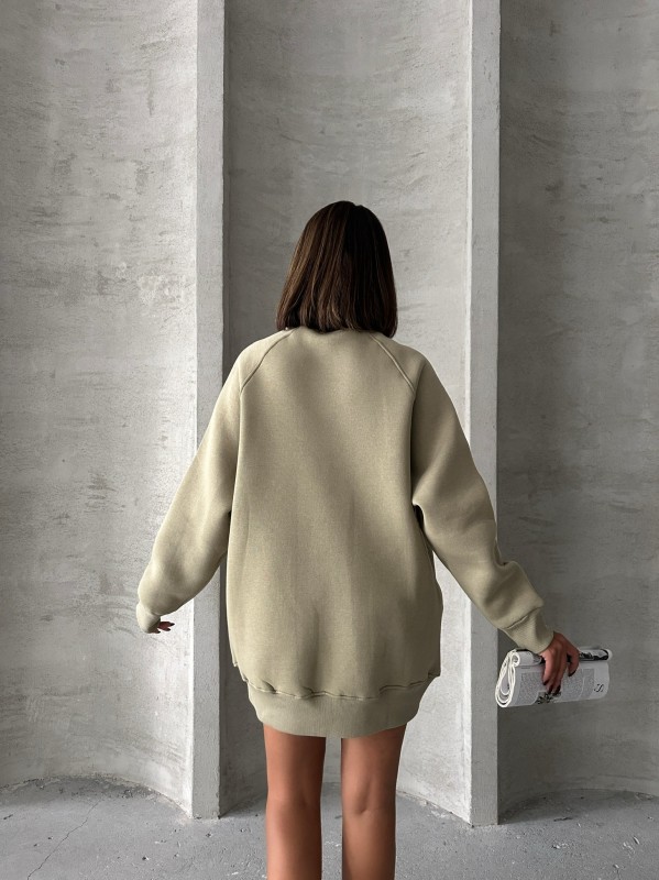 SWT-14271 Haki Cepli Oversize Üç İplik Basic Sweatshirt - 8