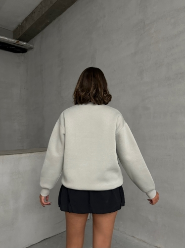 SWT-14275 Boyama Gri Bring To Me Life Yazı Kabartma Baskılı Üç İplik Şardonlu Sweatshirt - 8