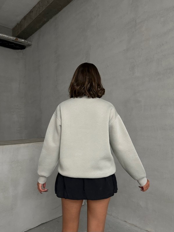 SWT-14275 Boyama Gri Bring To Me Life Yazı Kabartma Baskılı Üç İplik Şardonlu Sweatshirt - 8