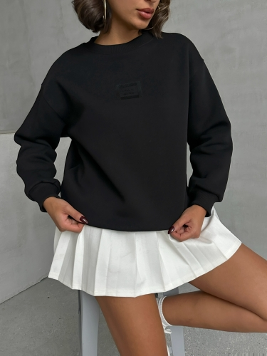 SWT-14275 Siyah Bring To Me Life Yazı Kabartma Baskılı Üç İplik Şardonlu Sweatshirt (1)