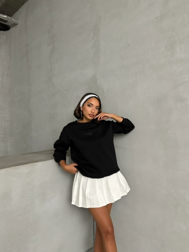 SWT-14275 Siyah Bring To Me Life Yazı Kabartma Baskılı Üç İplik Şardonlu Sweatshirt - 3