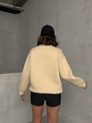 SWT-14275 Vizon Bring To Me Life Yazı Kabartma Baskılı Üç İplik Şardonlu Sweatshirt - 7