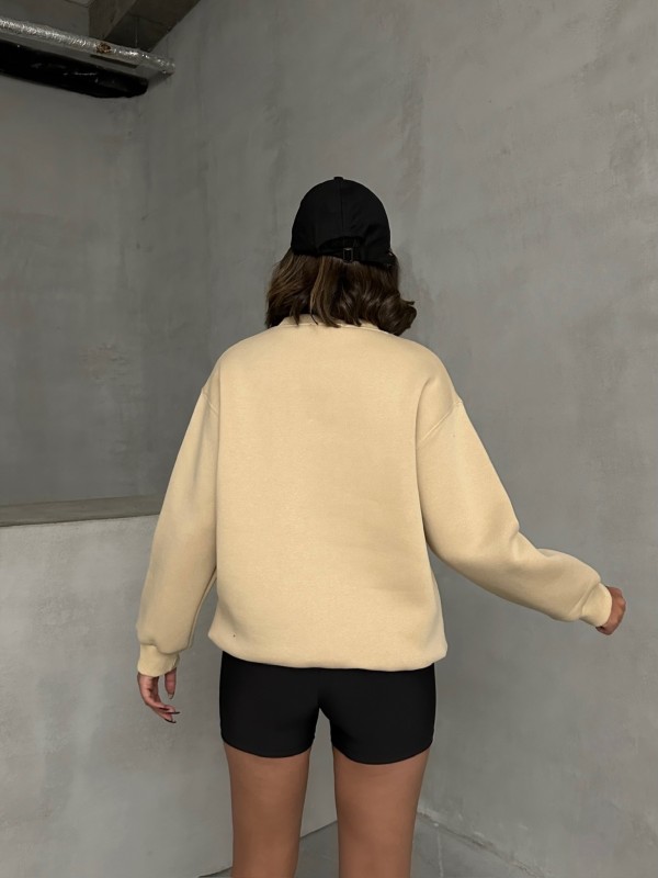 SWT-14275 Vizon Bring To Me Life Yazı Kabartma Baskılı Üç İplik Şardonlu Sweatshirt - 7