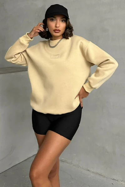 SWT-14275 Vizon Bring To Me Life Yazı Kabartma Baskılı Üç İplik Şardonlu Sweatshirt