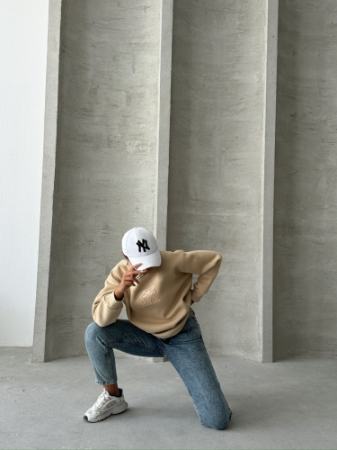 SWT-14283 Vizon Forever Yazı Baskılı Üç İplik Şardonlu Bisiklet Yaka Sweatshirt - 4