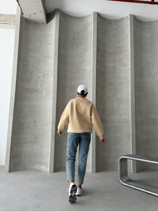 SWT-14283 Vizon Forever Yazı Baskılı Üç İplik Şardonlu Bisiklet Yaka Sweatshirt - 6