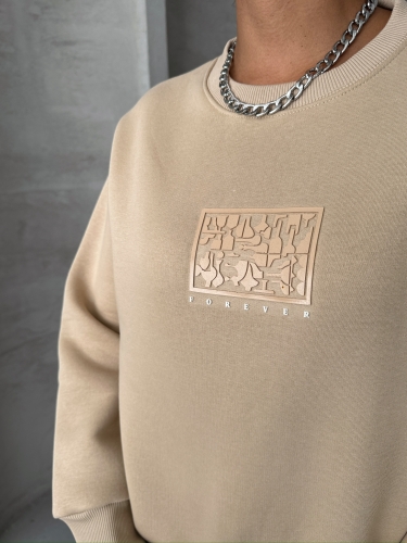 SWT-14283 Vizon Forever Yazı Baskılı Üç İplik Şardonlu Bisiklet Yaka Sweatshirt - 3