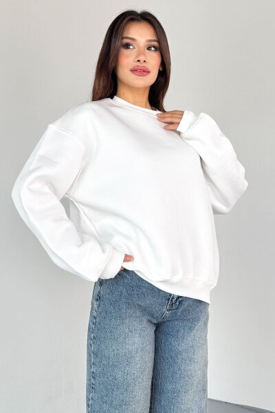 SWT-1652 Ekru Basic Oversize Sweatshirt (1)