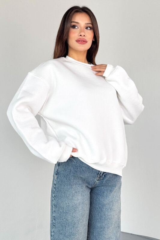 SWT-1652 Ekru Basic Oversize Sweatshirt - 2