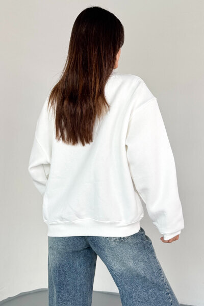 SWT-1652 Ekru Basic Oversize Sweatshirt - 3