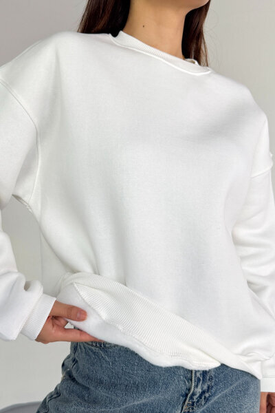 SWT-1652 Ekru Basic Oversize Sweatshirt - 4