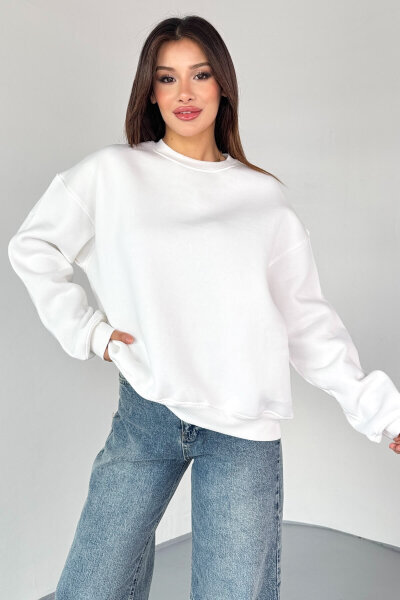 SWT-1652 Ekru Basic Oversize Sweatshirt - 5