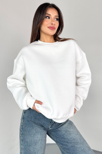 SWT-1652 Ekru Basic Oversize Sweatshirt - 6
