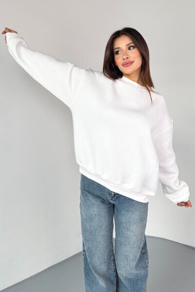 SWT-1652 Ekru Basic Oversize Sweatshirt - 7