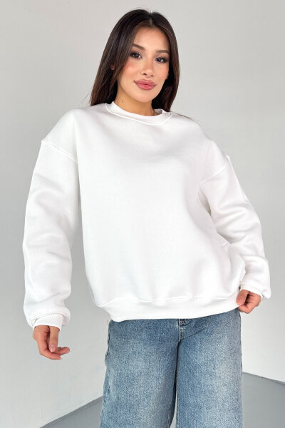 SWT-1652 Ekru Basic Oversize Sweatshirt - 8