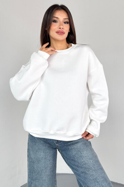 SWT-1652 Ekru Basic Oversize Sweatshirt - 9
