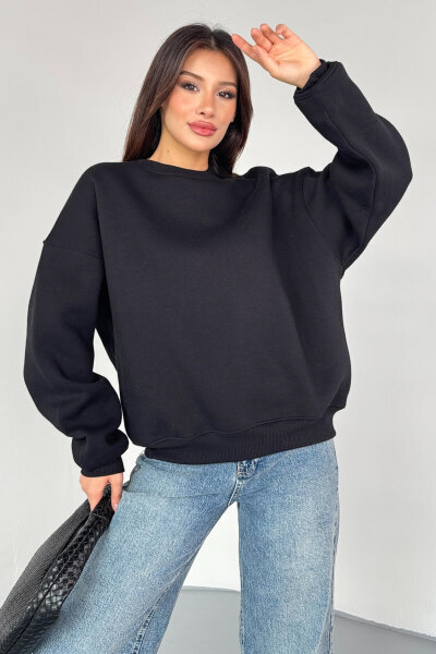SWT-1652 Siyah Basic Oversize Sweatshirt